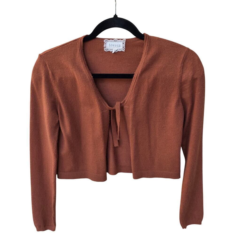 Btween Girls Rust Brown Knit Tie-Front Shrug Cropped Cardigan Sweater Size 12